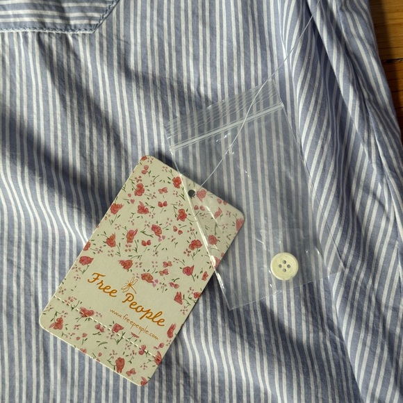 Free People Blue Striped Button Down Shirt with Bow Detailing on Back - Picture 6 of 8